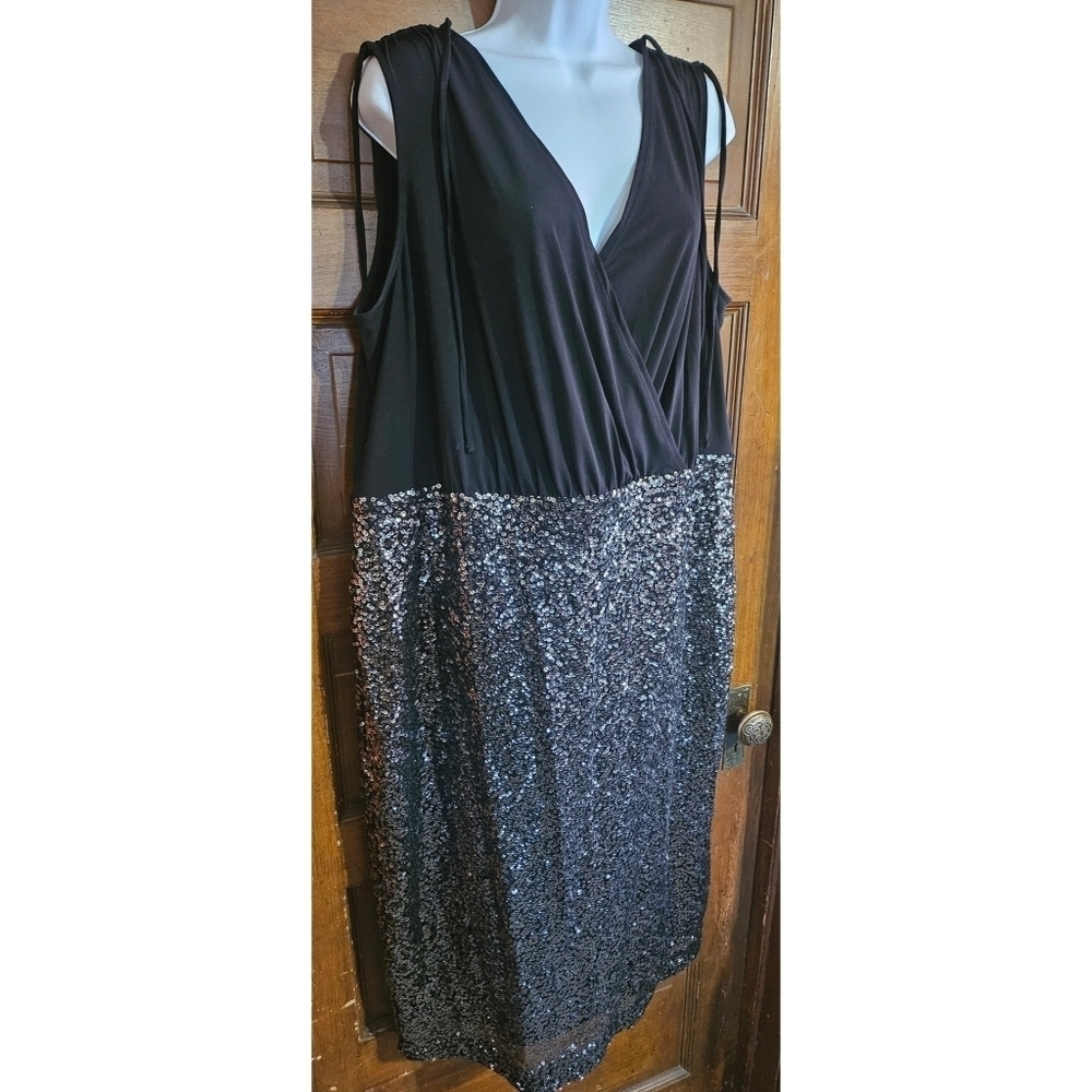 Black Top with Silver Sequin Pencil Dress - Picture 7 of 11